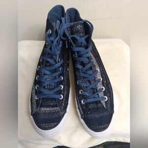 Converse Navy Blue High-Top Sneakers Mens 9, Womens 11, Woven top, Rare